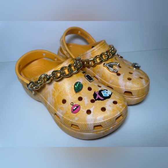 Crocs Women's Classic Platform Graphic Clogs Orange  Yellow White Sorbet Size 7 - Picture 1 of 8